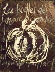 Pumpkin with french text as a background