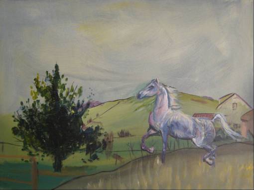 painting of a horse on a farm