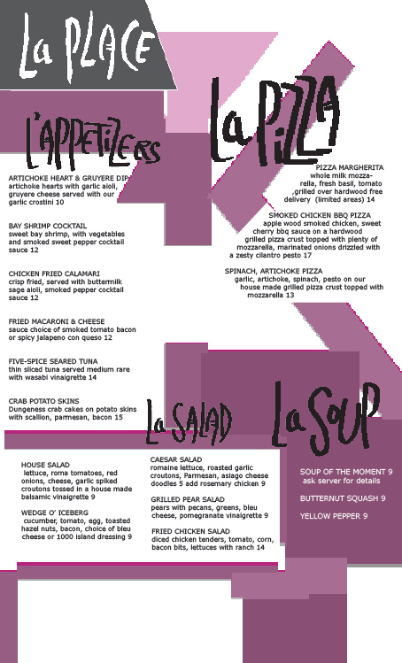 purple menu for la place