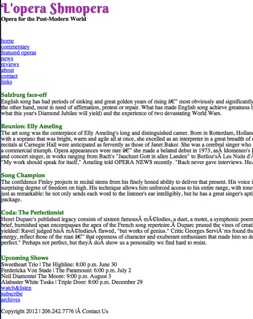 screen shot of basic html website called Lopera Shmopera