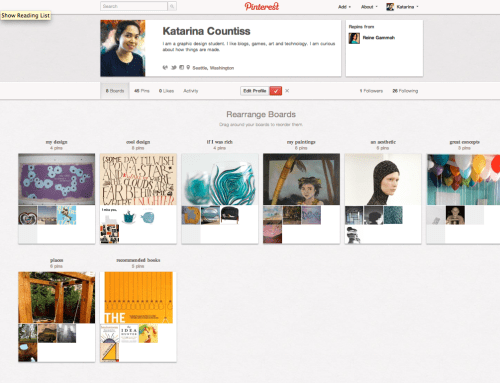 Screen shot of pinterest profile for Katarina Countiss