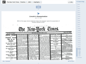 Screen shot of the New York Times' Facebook Timeline: It goes back to 1857!
