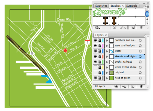 map of downtown seattle-- illustrator screenshot map of downtown seattle adobe illustrator screenshot