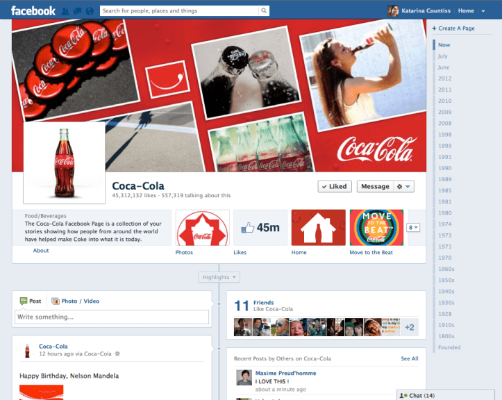 screen shot of coca cola facebook page