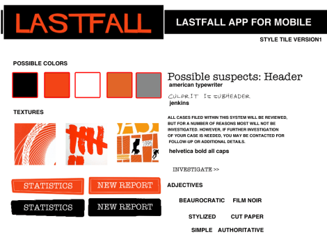 style tile for LastFall app textures colors fonts adjectives