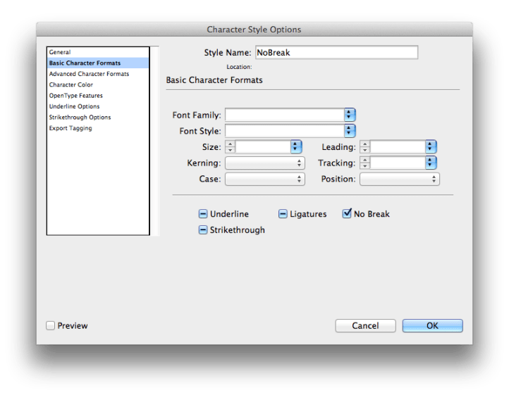 no break character style
