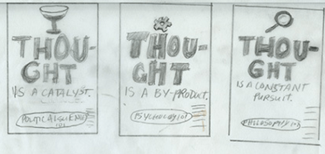 thumbnails for class ad trio. copy reads:  thought is a by-product