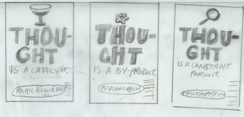 thumbnails for class ad trio. copy reads:  thought is a by-product