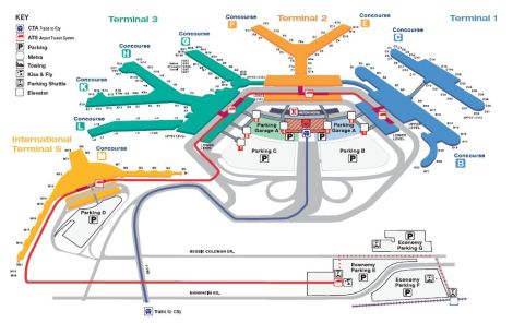 O'hare Terminal Map. It's easy to indicate location of a room. It's another thing to indicate its entrance.
